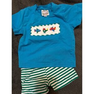 Boys Blue Smocked‎ Airplane Short Set 9M